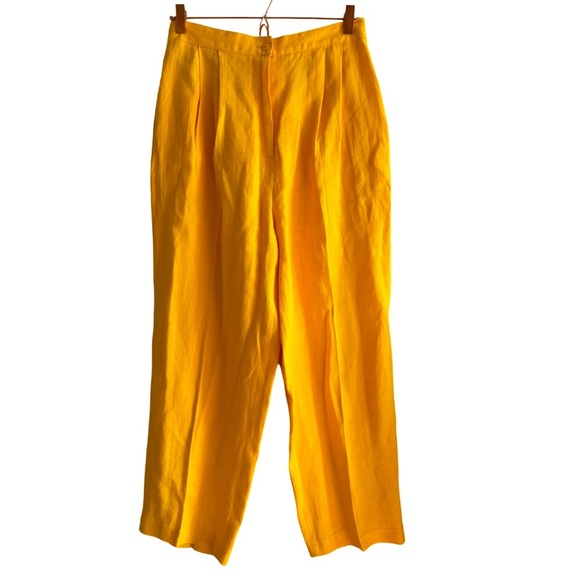 Vintage Design Todays Made in USA 100% Linen Yellow Blazer Trouser Suit Large - Picture 2 of 16